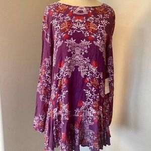 New Free People Smooth Talker Floral Tunic Dress Plumberry Combo size medium